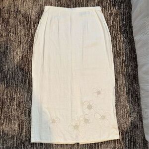 Harve Bernard Women's Size 12 Ivory Cream‎ Floral 100% Linen Maxi Pencil Skirt